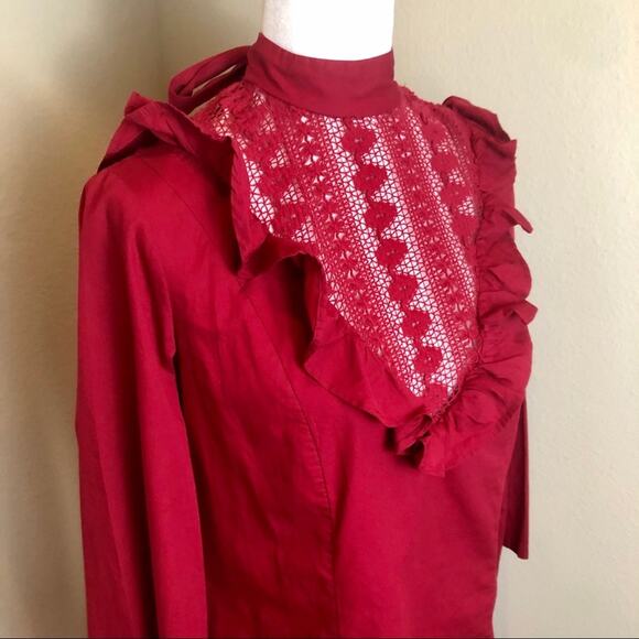 NEW Free People Red Long Sleeve Boho Mini Dress Small - Picture 6 of 13